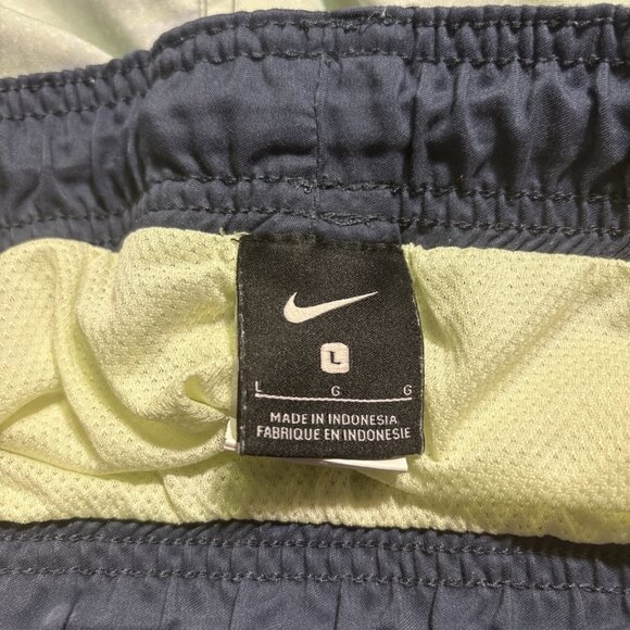 Nike Swim Trunks Navy Blue & Yellow Lined Pockets Drawstring Above Knee Sz L - Picture 6 of 7